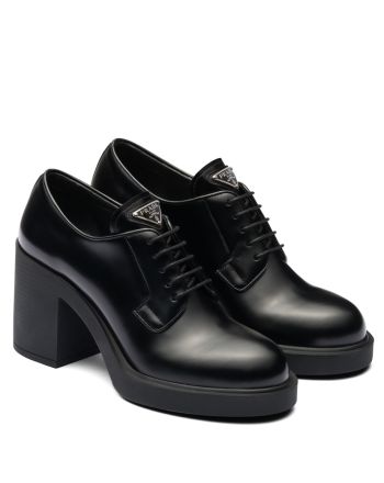 Prada Women's Heeled Brushed Leather Lace-ups Black