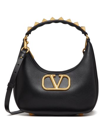 Valentino Stud Sign Calfskin Hobo Bag Black