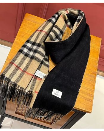 Burberry Women's Contrast Check Cashmere Scarf Black